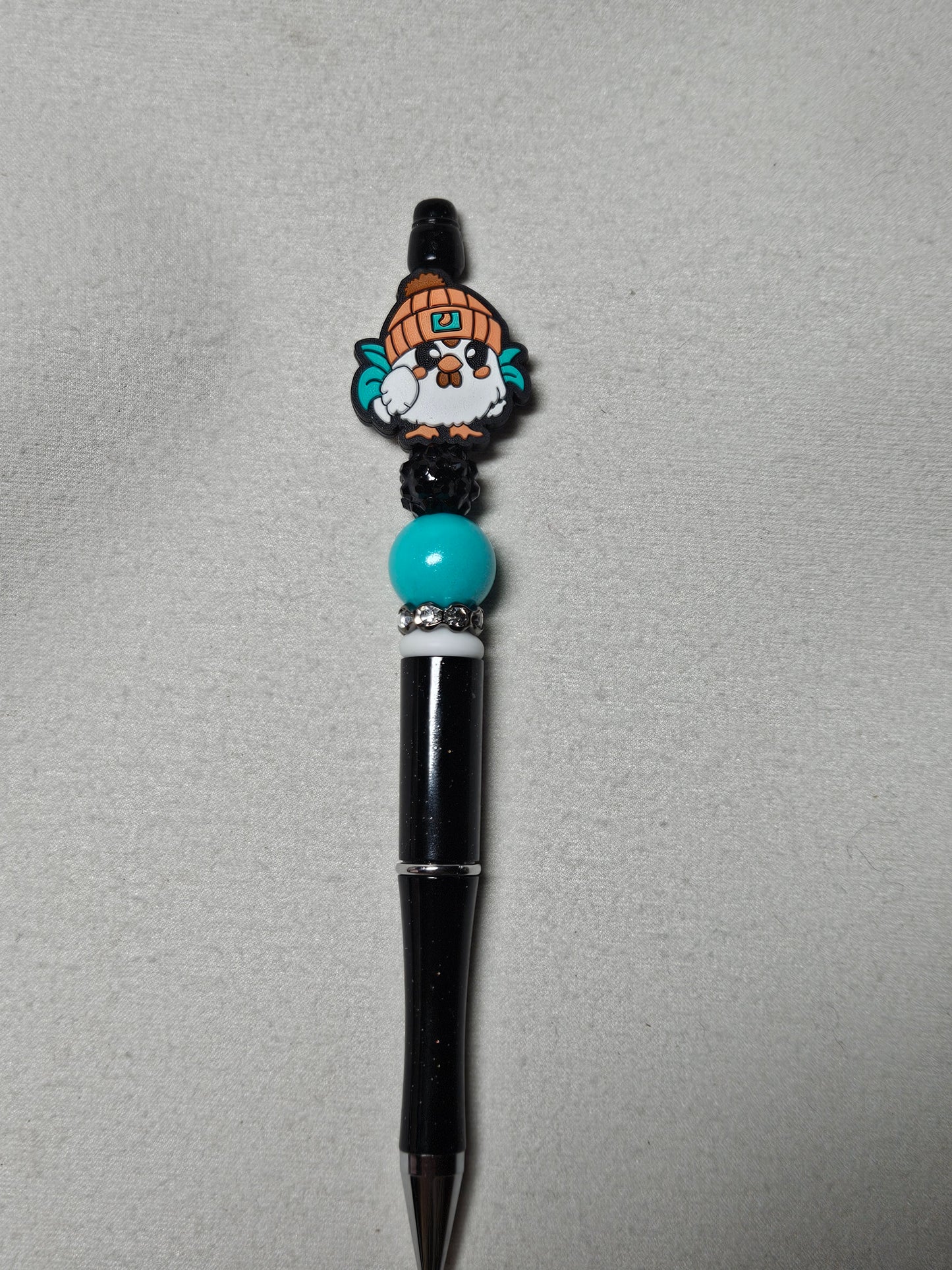 Beaded beanie chick black plastic pen