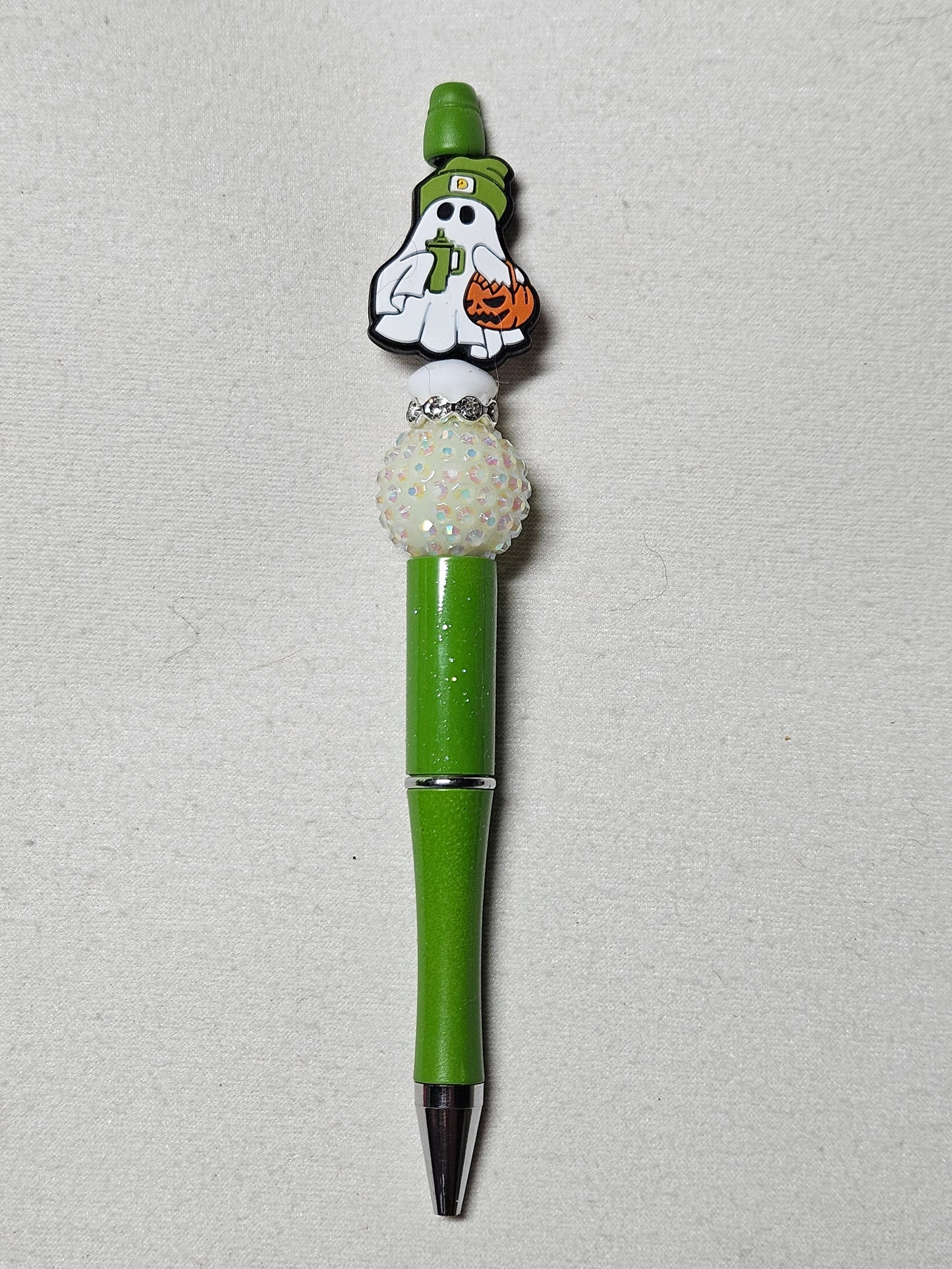 Beaded Ghost green plastic pen