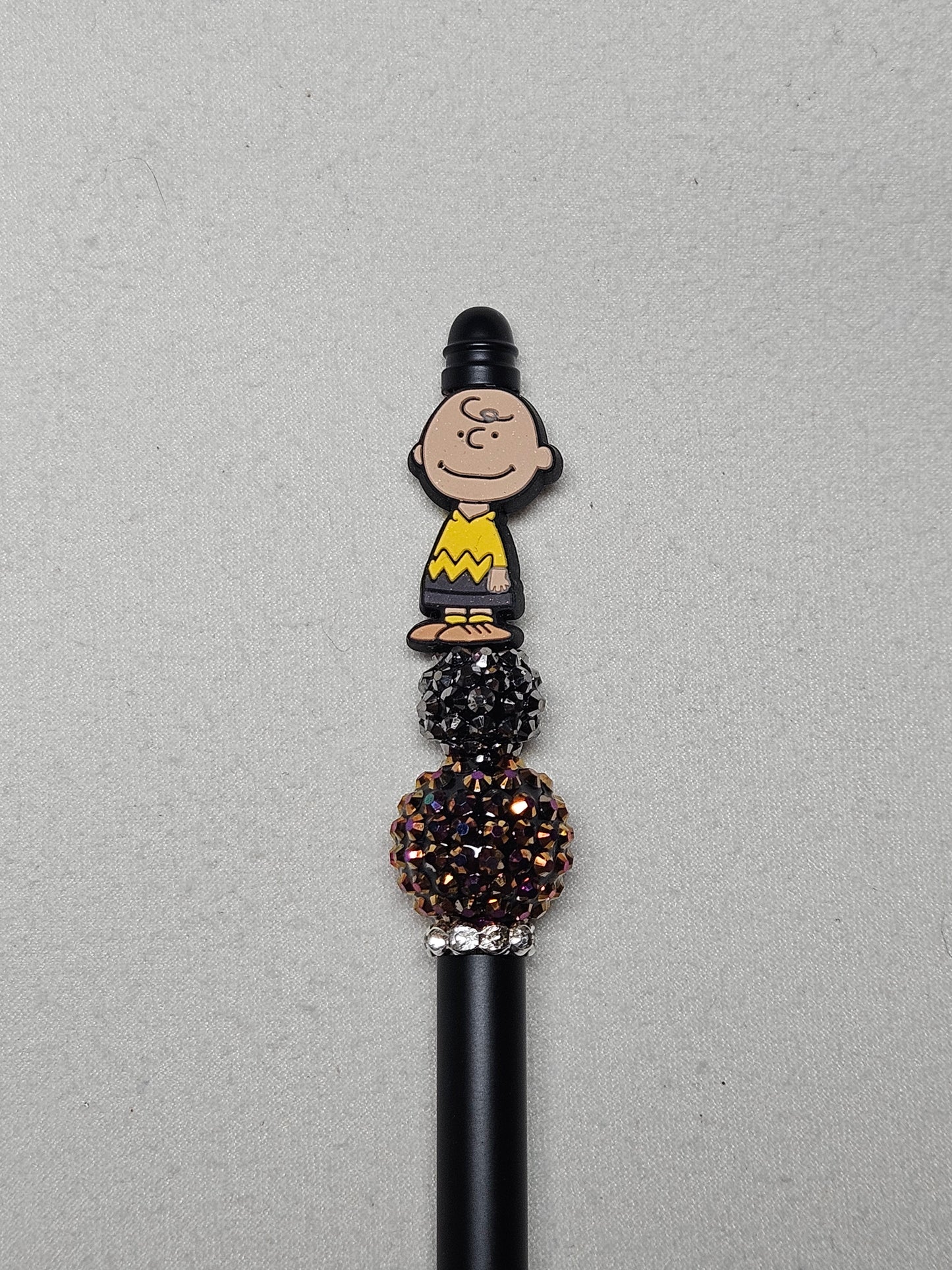 Beaded charlie brown black metal pen