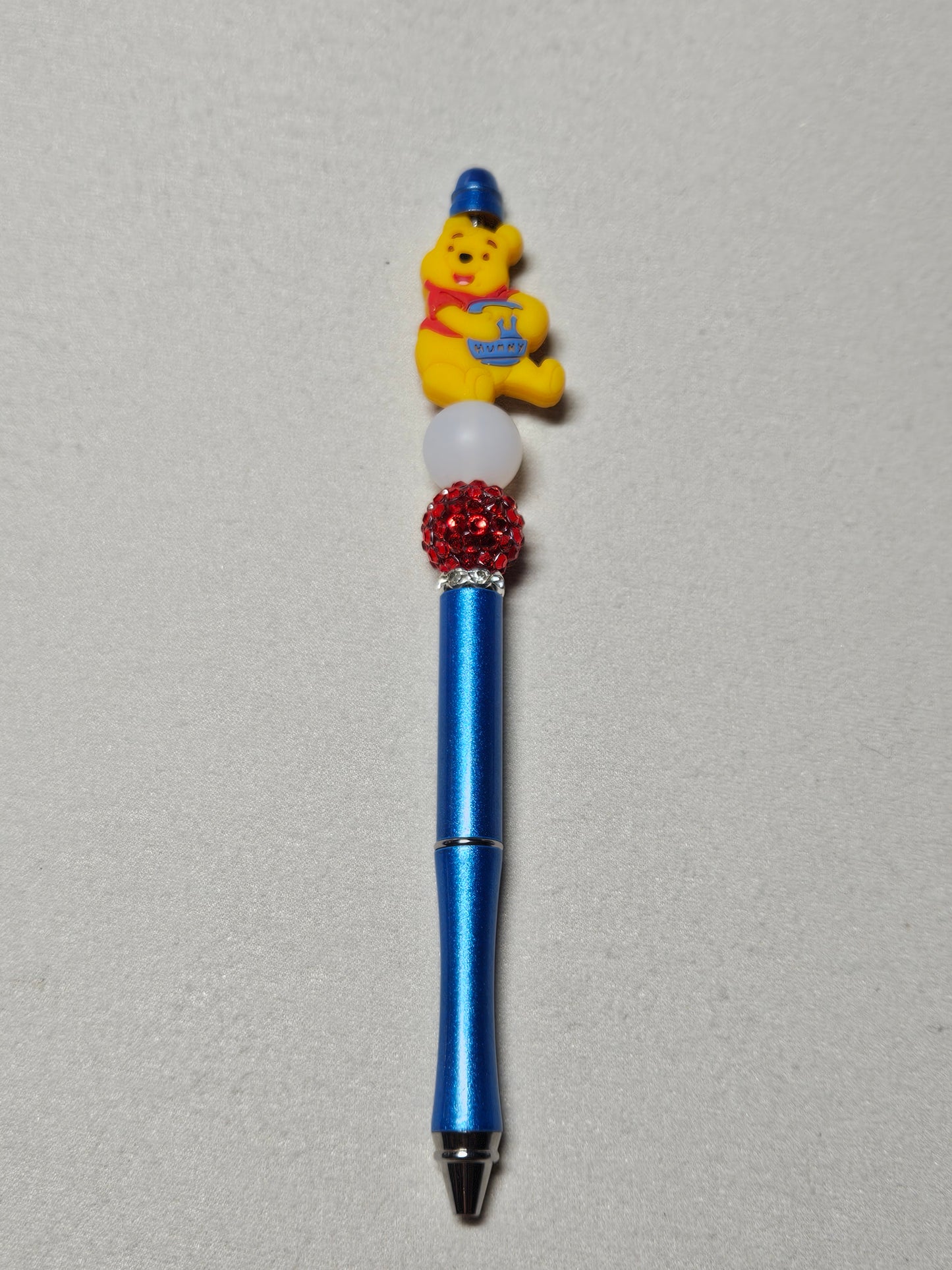Beaded winnie the pooh blue metal pen
