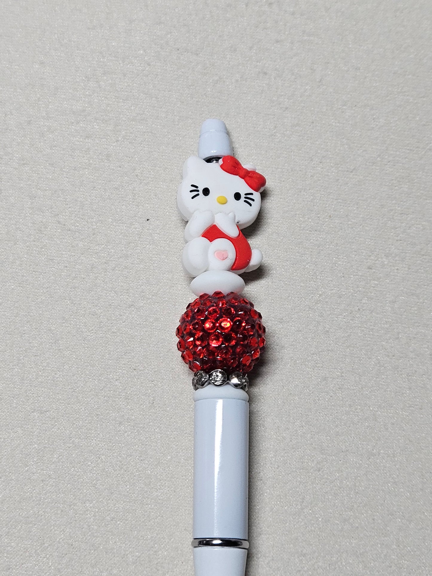 Beaded red hello kitty white plastic pen