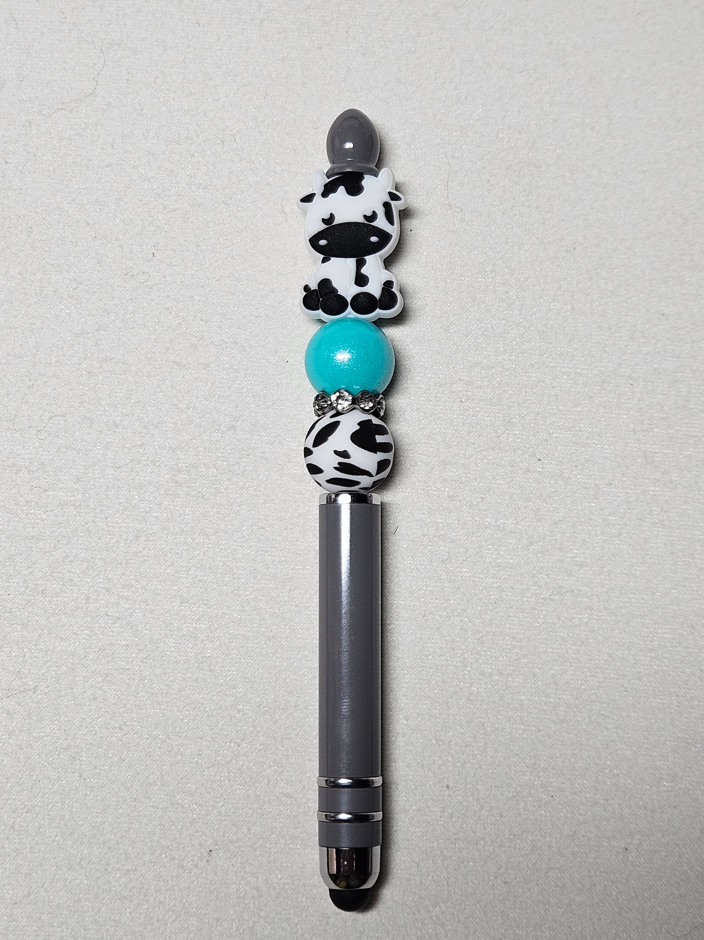 Beaded country cow Grey stylus metal pen