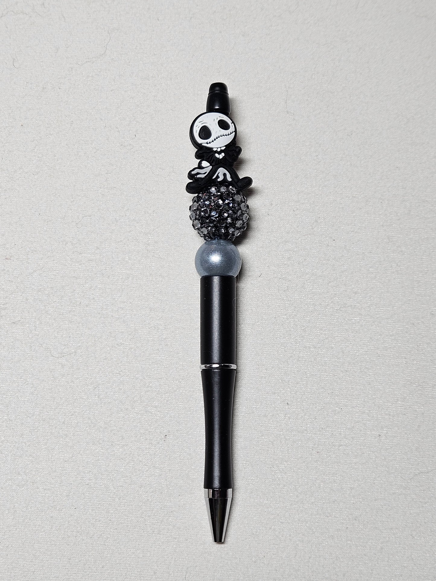 Beaded jack skellington black plastic pen