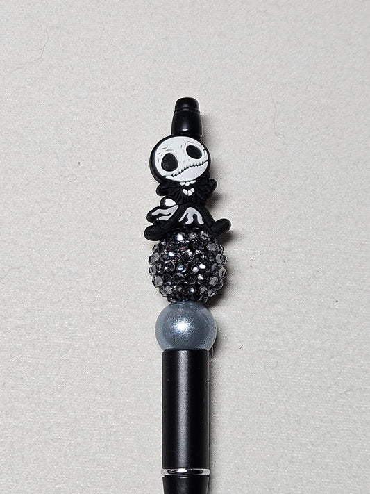 Beaded jack skellington black plastic pen