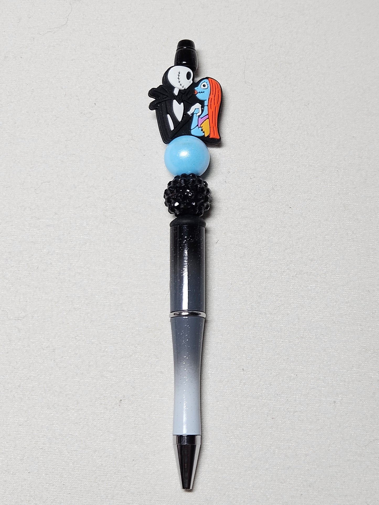 Beaded jack and sally black ombre plastic pen