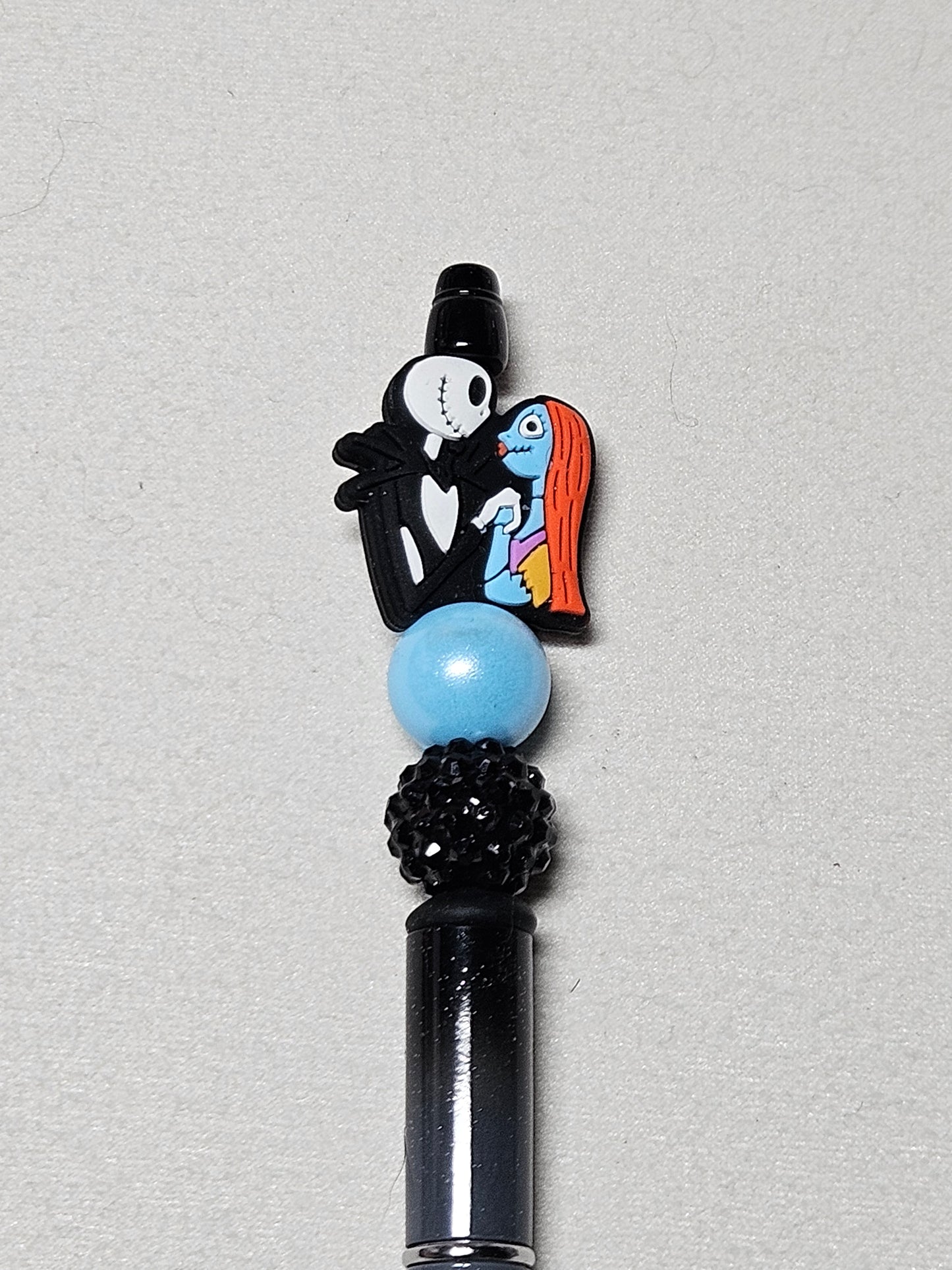 Beaded jack and sally black ombre plastic pen