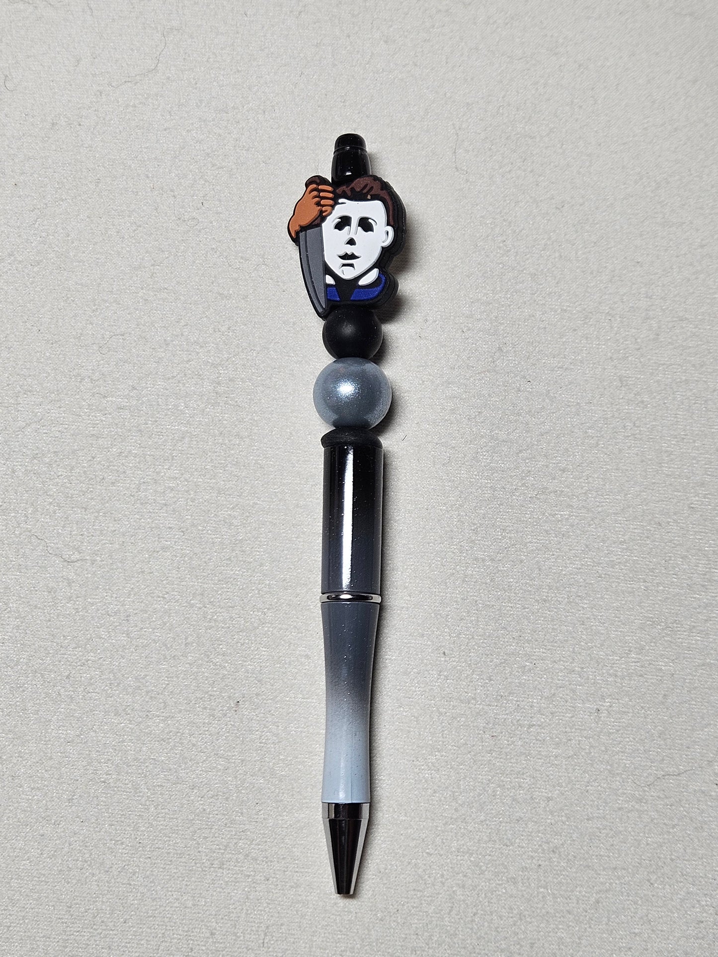 Beaded Michael Meyers black ombre plastic pen