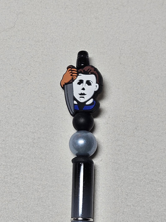 Beaded Michael Meyers black ombre plastic pen