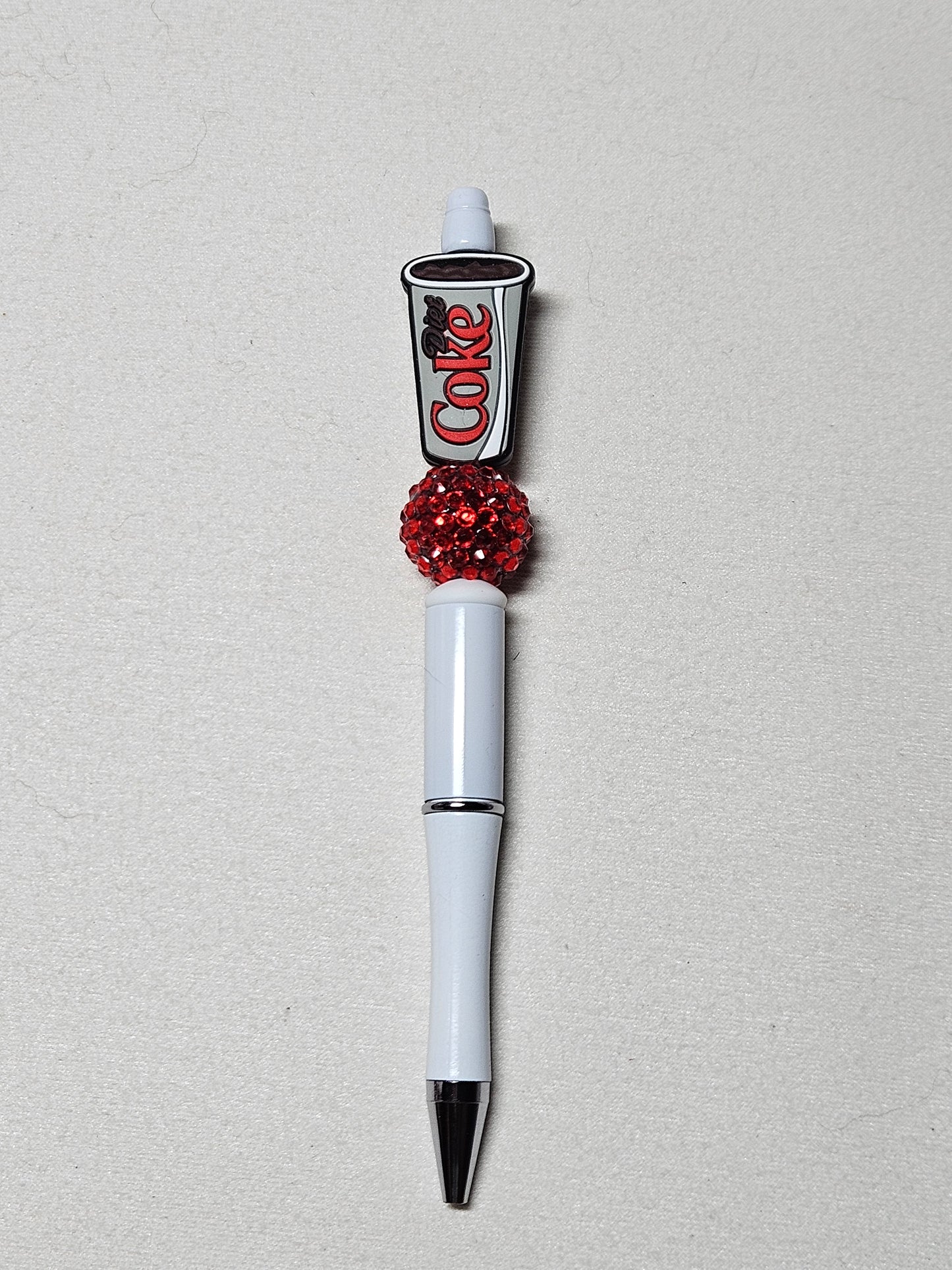 Beaded diet coke white plastic pen