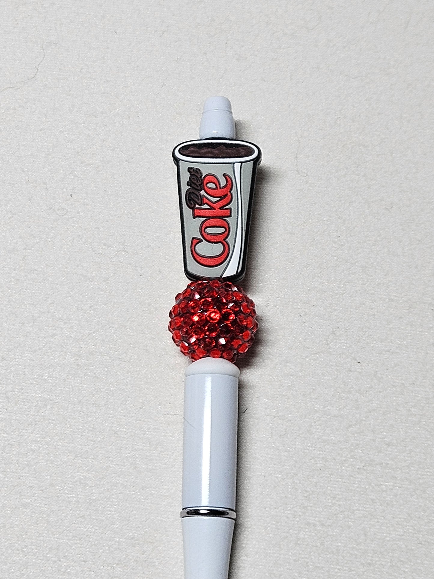 Beaded diet coke white plastic pen