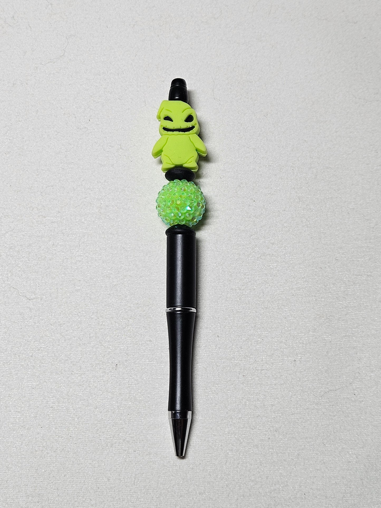 Beaded oogie boogie black plastic pen