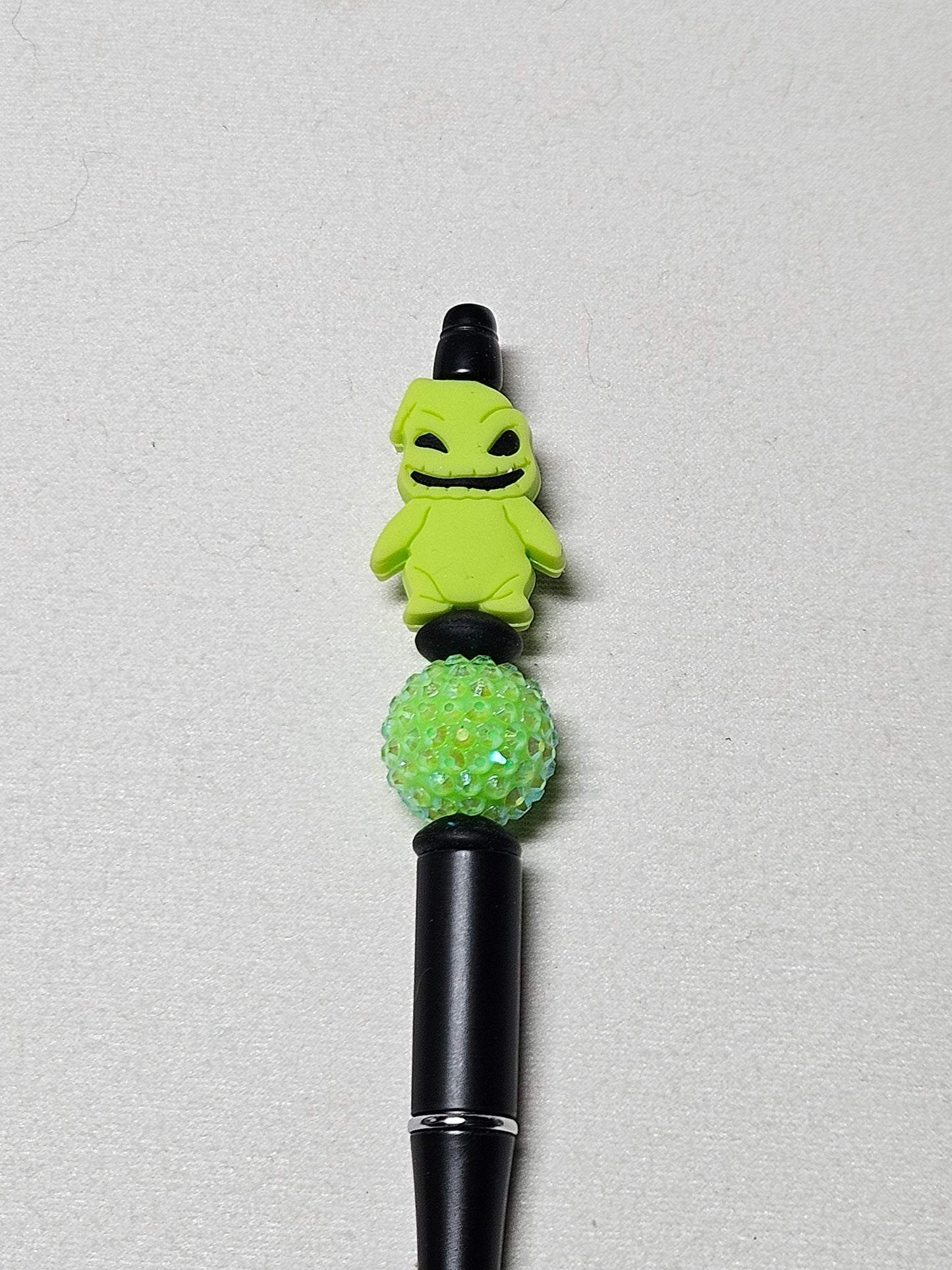 Beaded oogie boogie black plastic pen