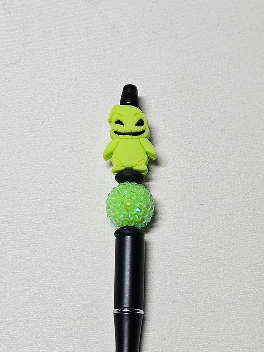 Beaded oogie boogie black plastic pen