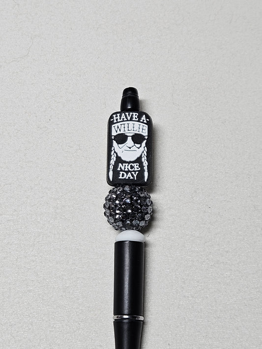 Beaded Willie nice day black plastic pen