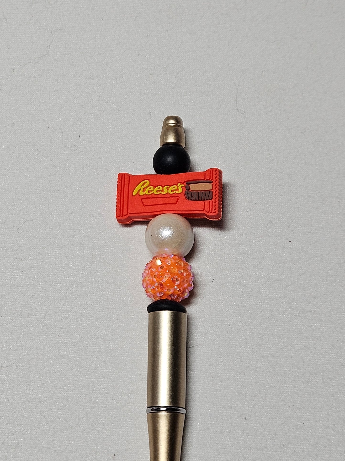 Beaded reese's candy gold plastic pen