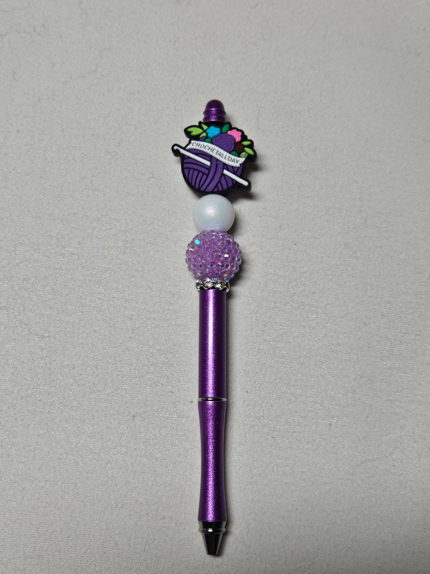 Beaded crochet all day purple metal pen