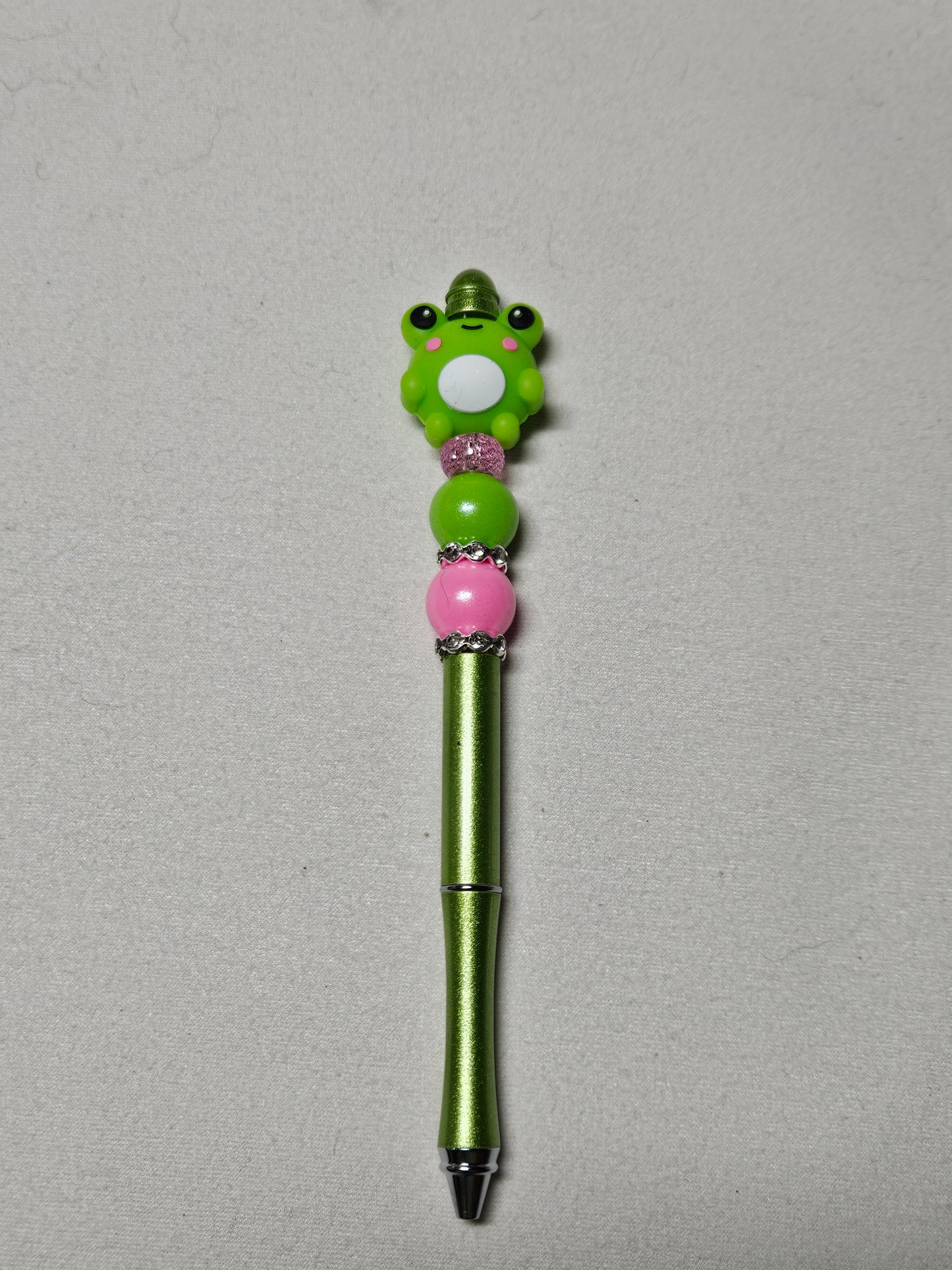 Beaded 3d frog green metal pen