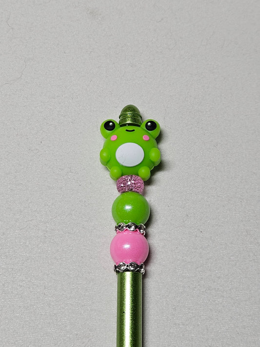 Beaded 3d frog green metal pen