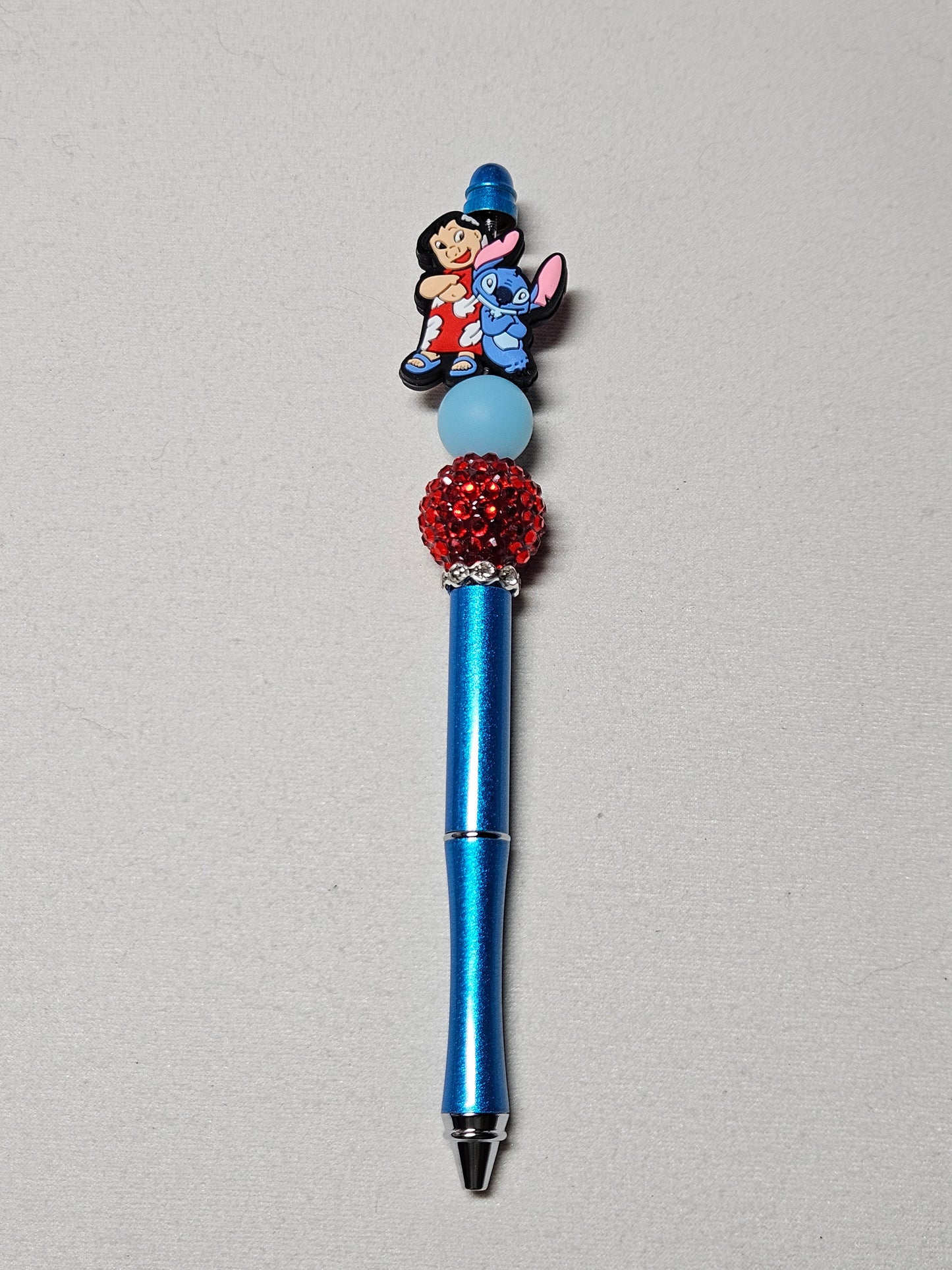 Beaded lilo and stitch blue metal pen