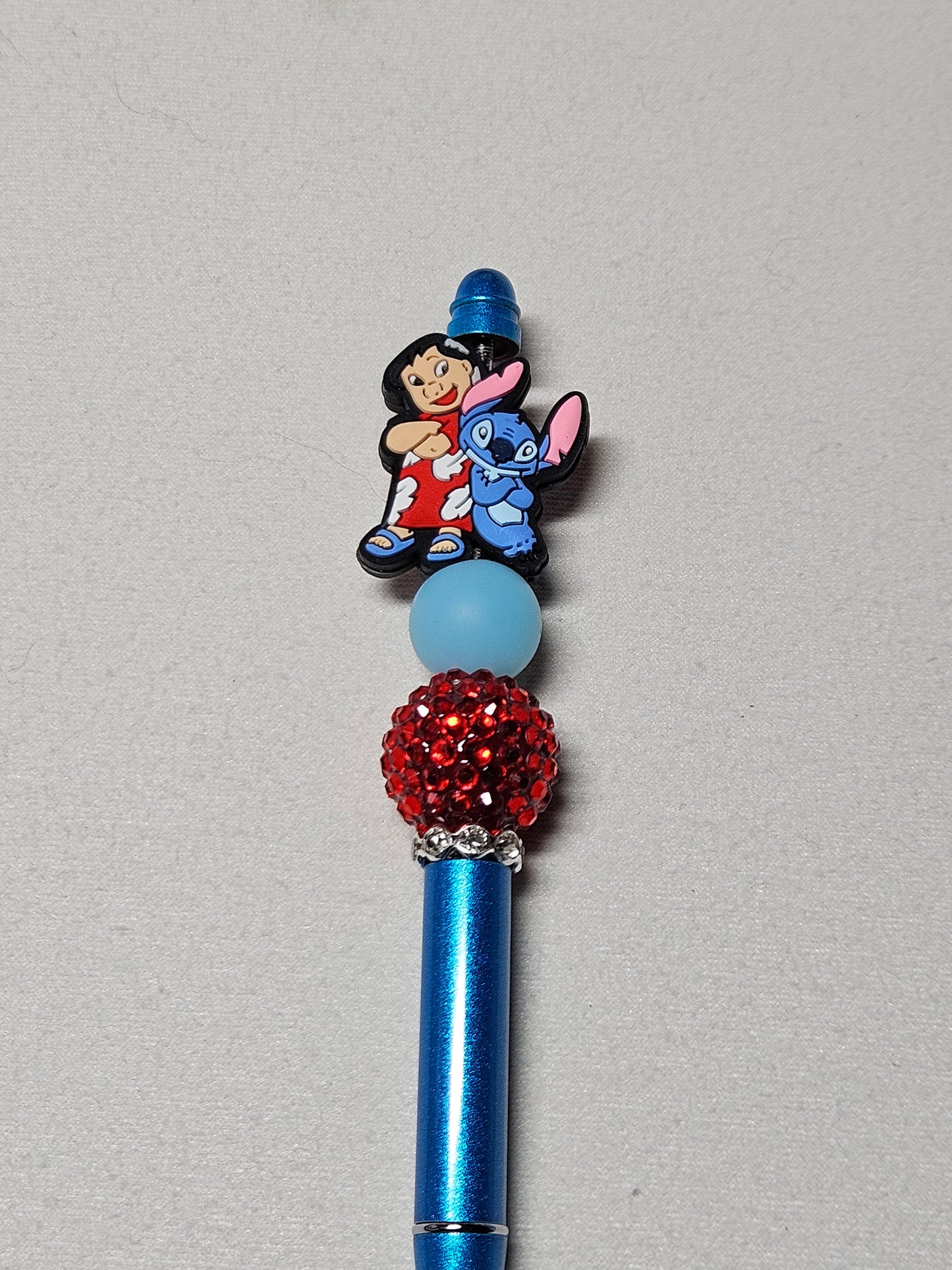 Beaded lilo and stitch blue metal pen