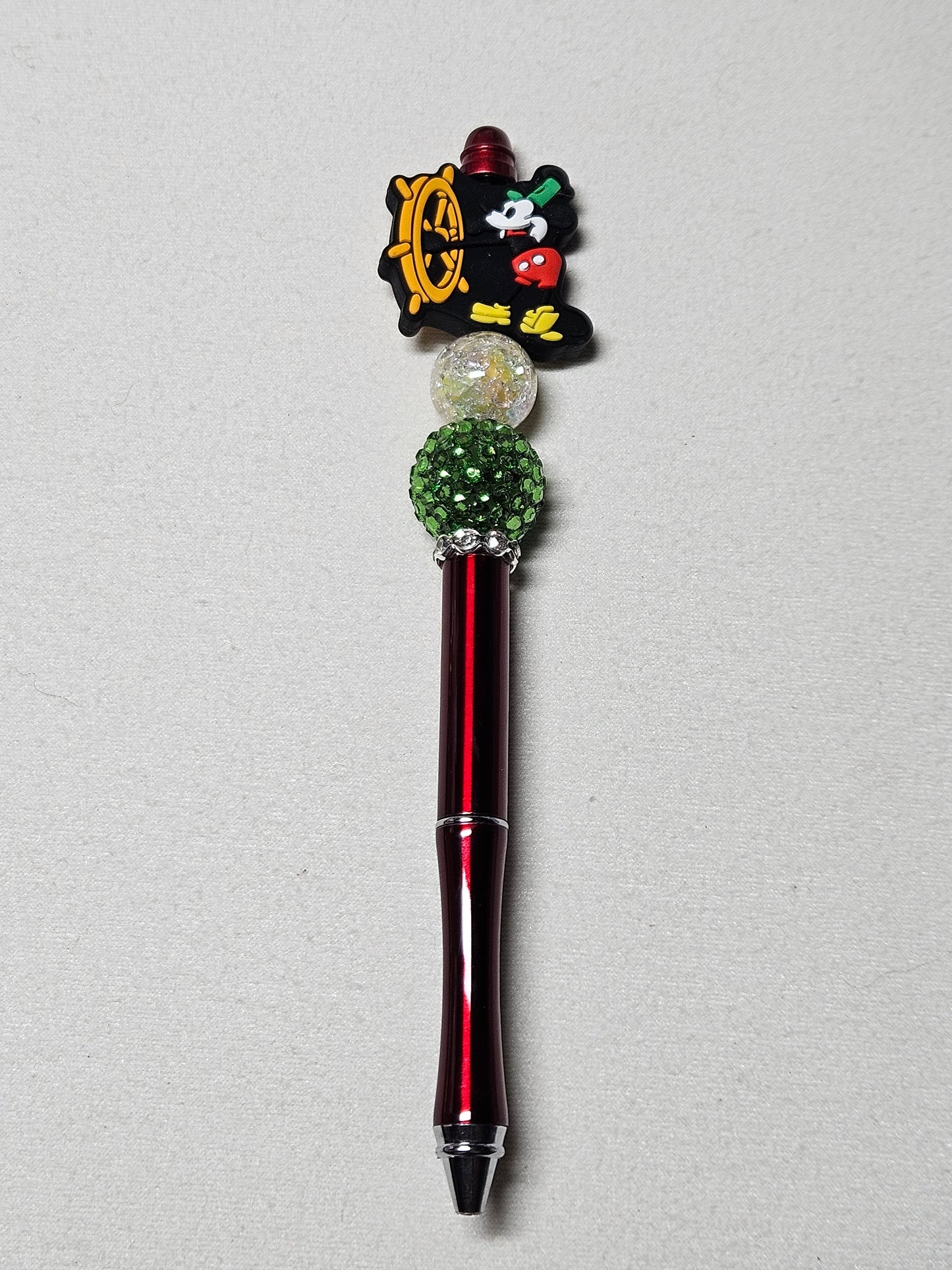 Beaded mickey mouse red metal pen