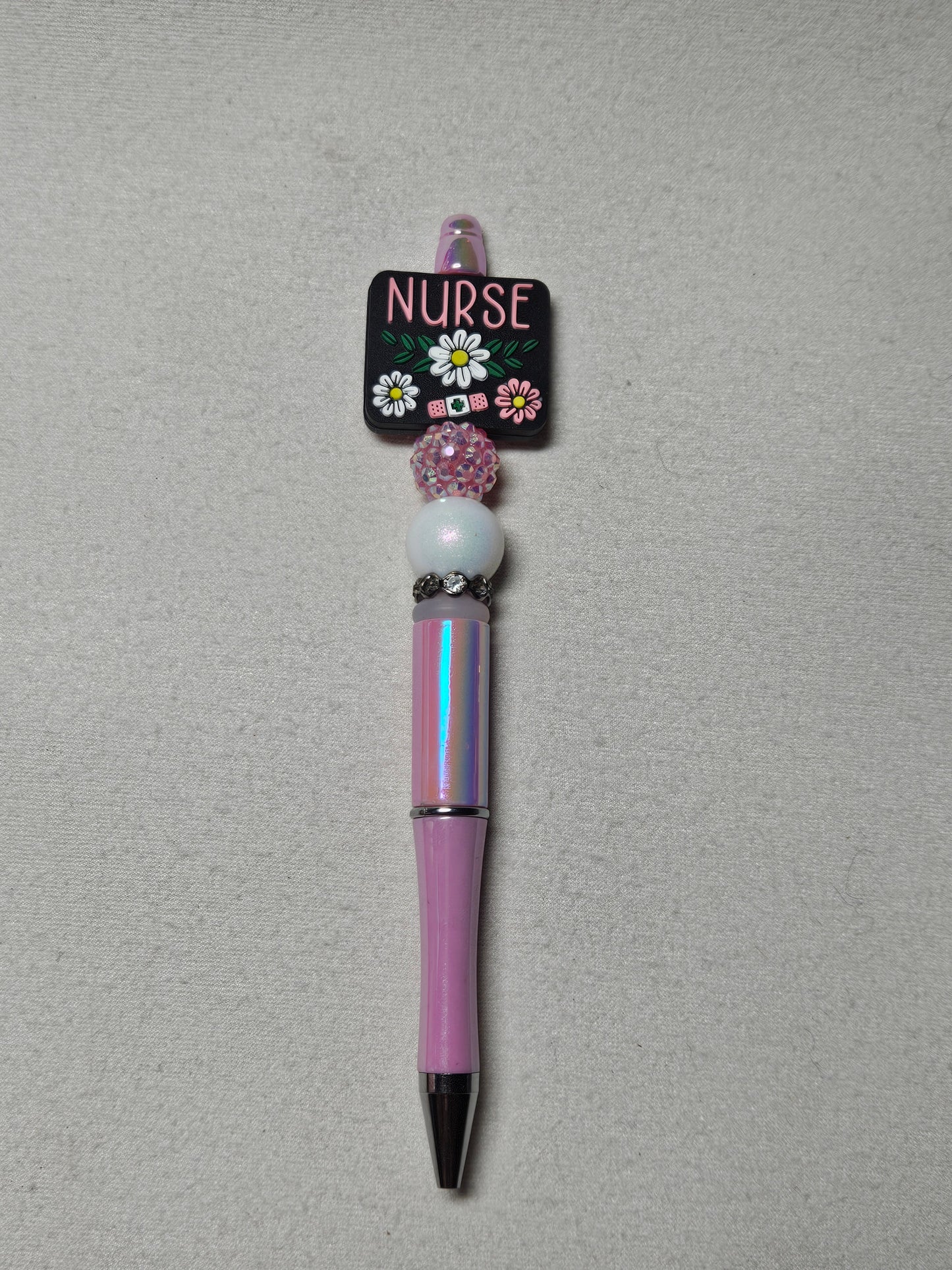 Beaded nurse pink plastic pen