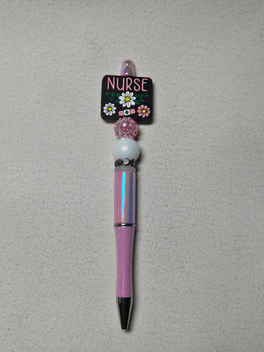 Beaded nurse pink plastic pen