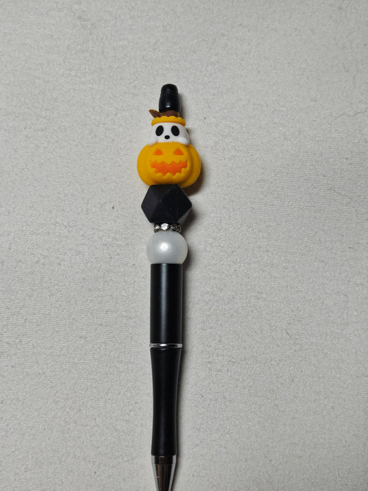 Beaded 3D pumpkin ghost black plastic pen