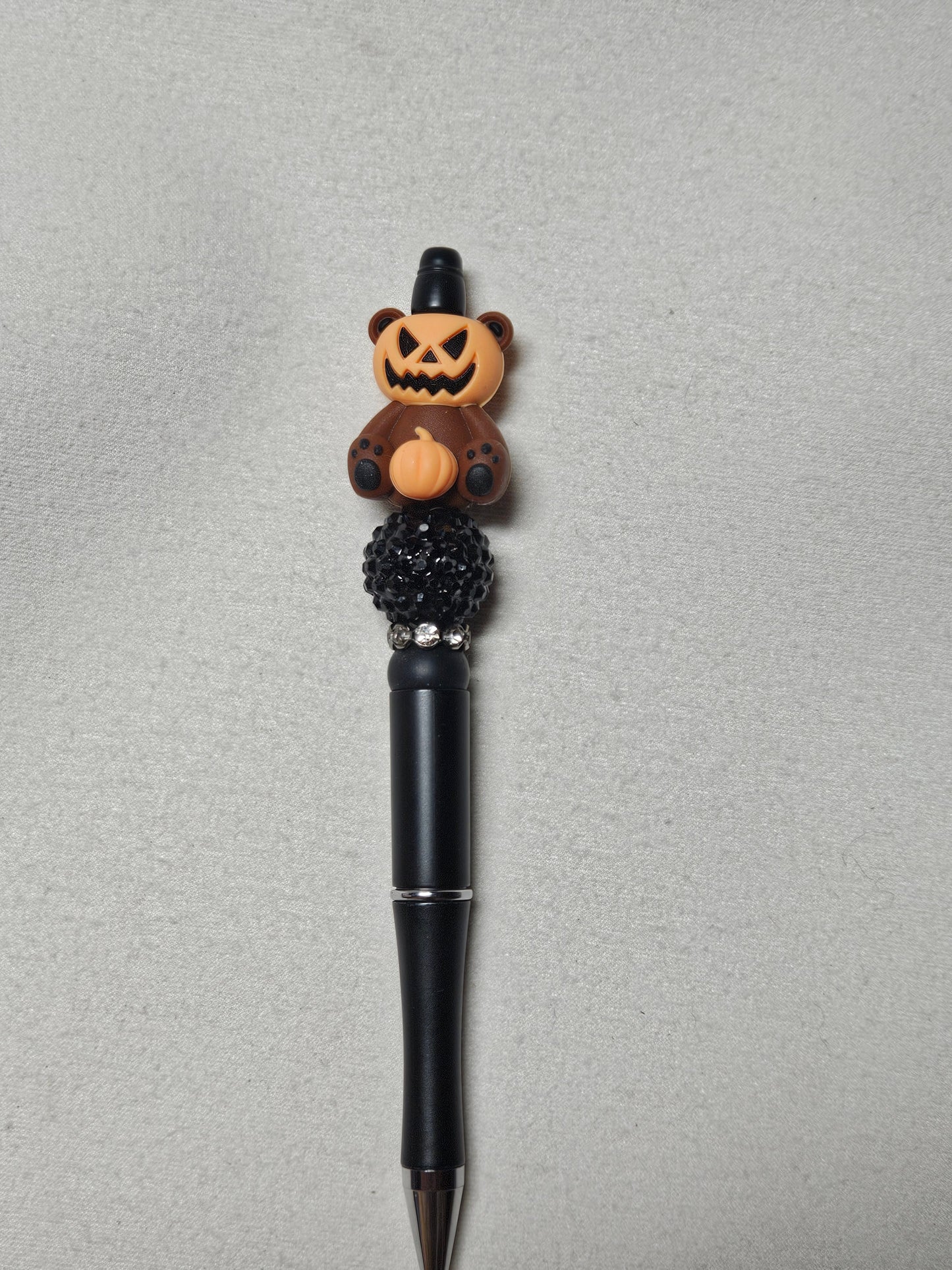 Beaded 3D pumpkin bear black plastic pen