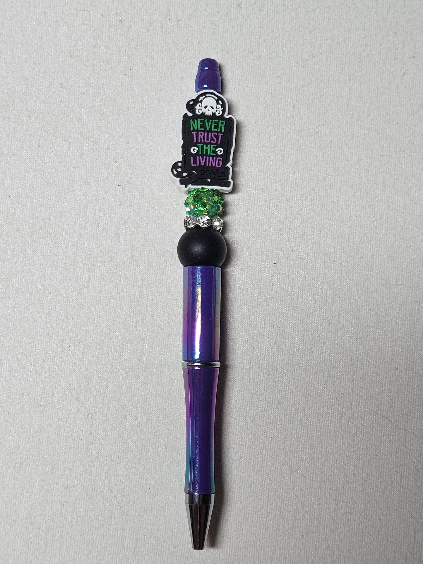 Beaded tombstone purple iridescent plastic pen