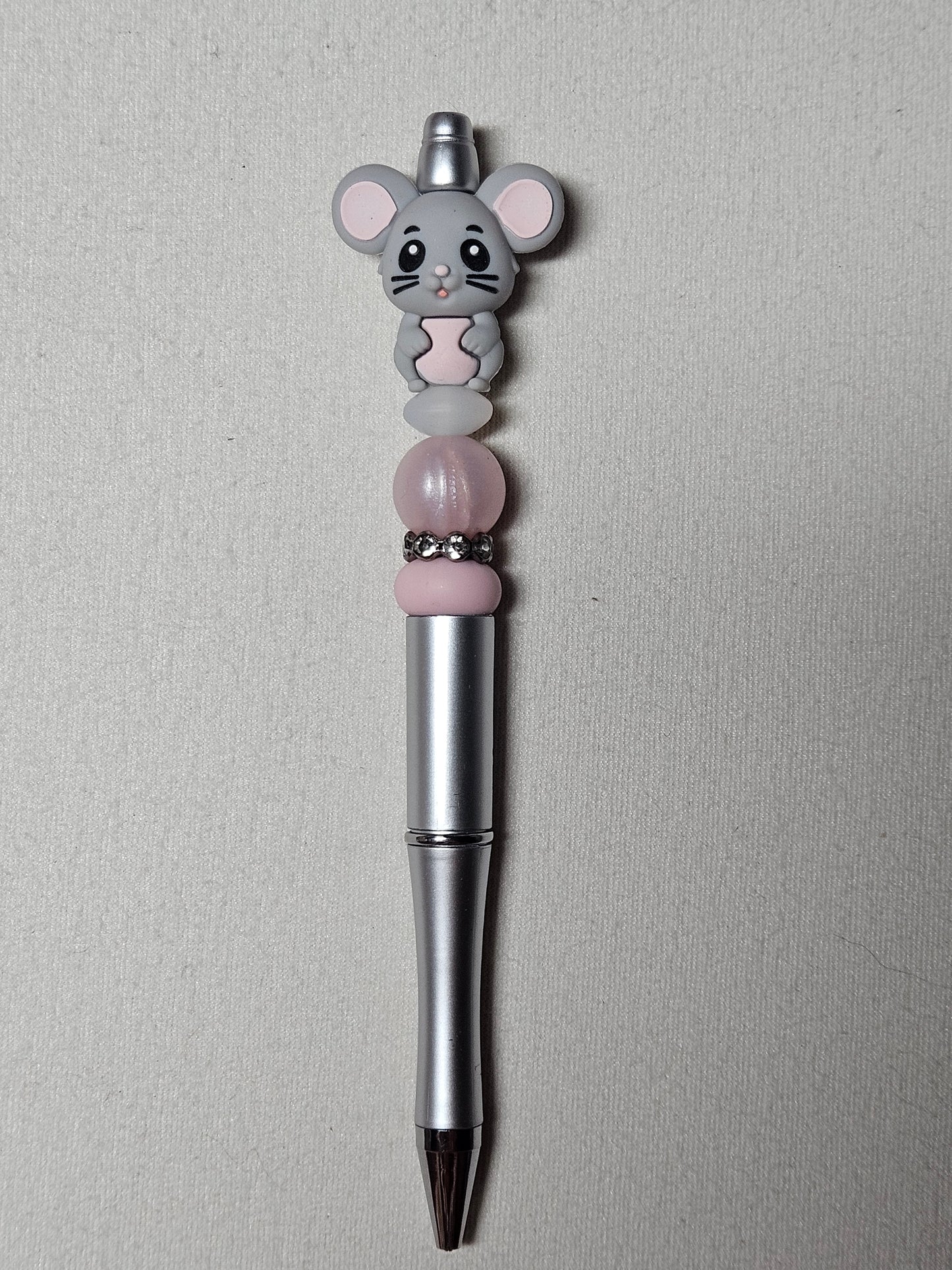 Beaded 3D mouse silver plastic pen