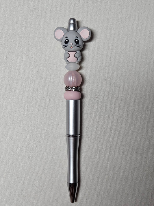 Beaded 3D mouse silver plastic pen