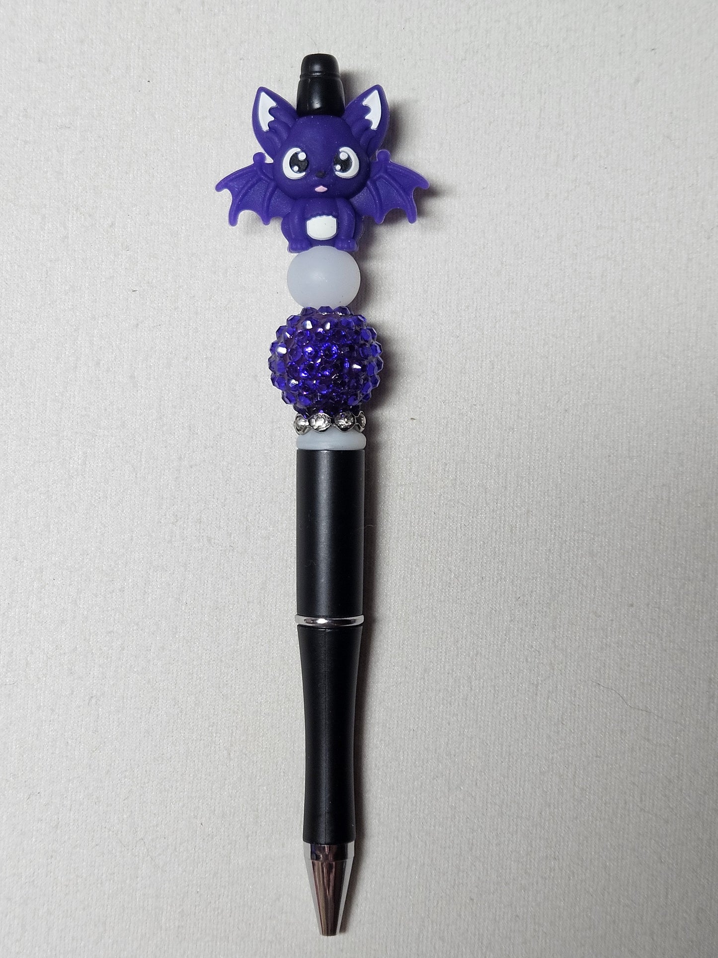 Beaded 3D purple bat black plastic pen