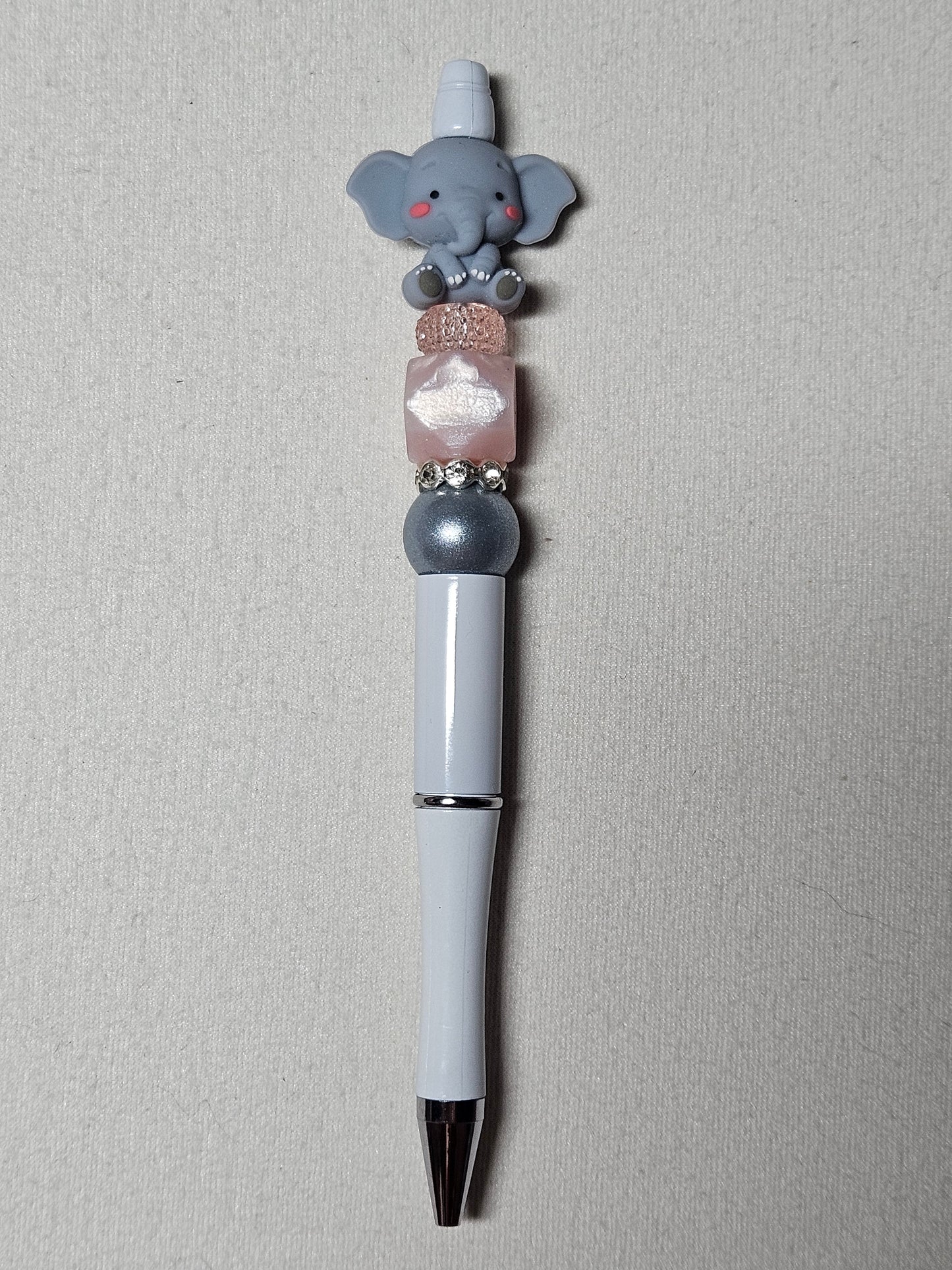 Beaded 3D elephant white plastic pen