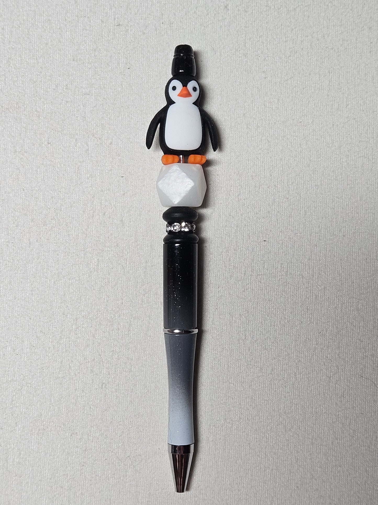 Beaded 3D penguin black ombre plastic pen