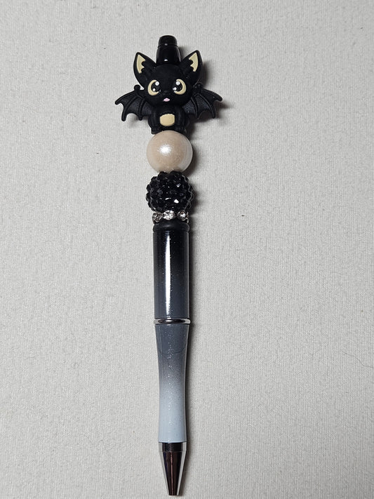 Beaded 3D black bat plastic pen