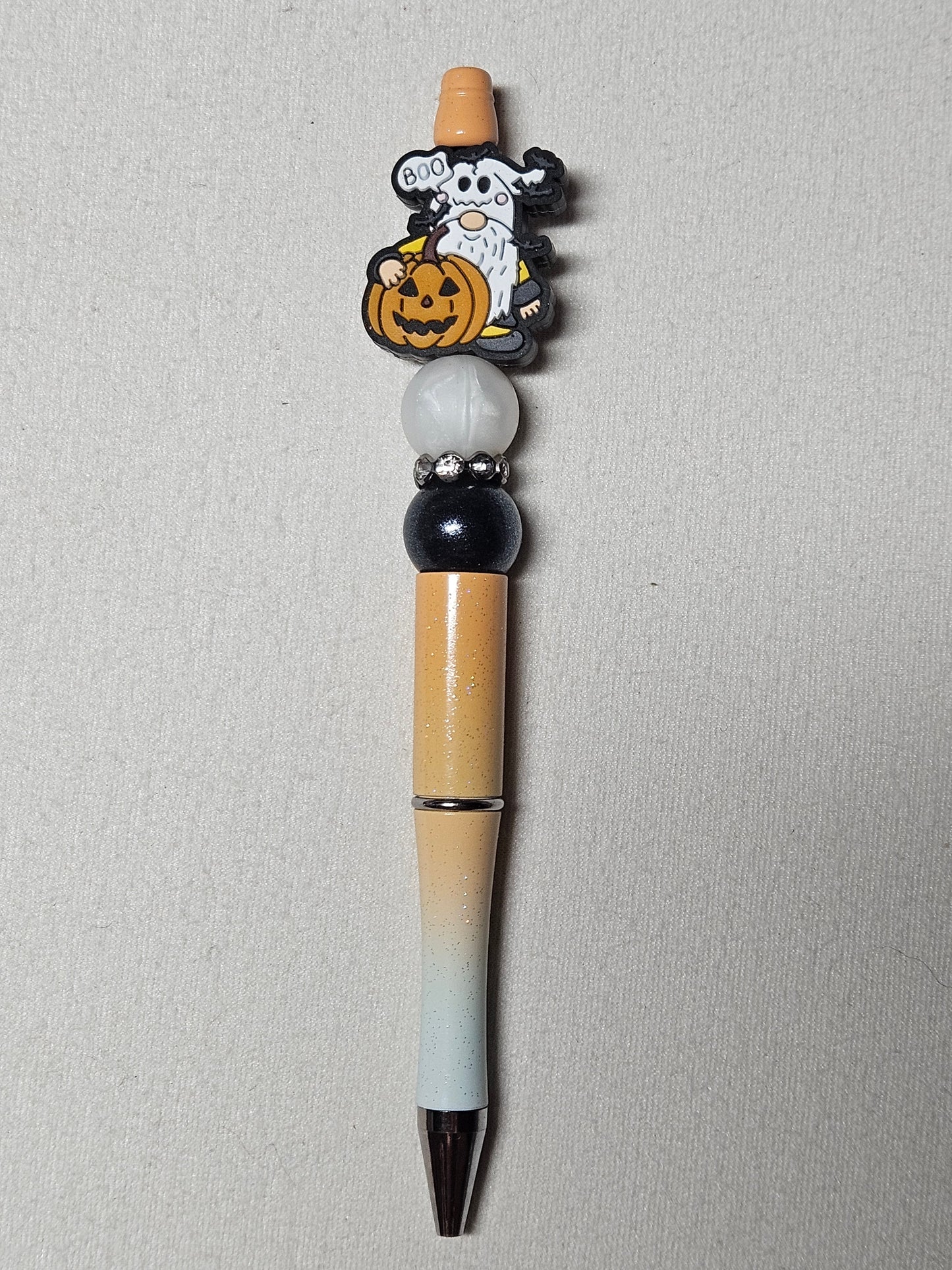 Beaded gnome ghost orange ombre plastic pen