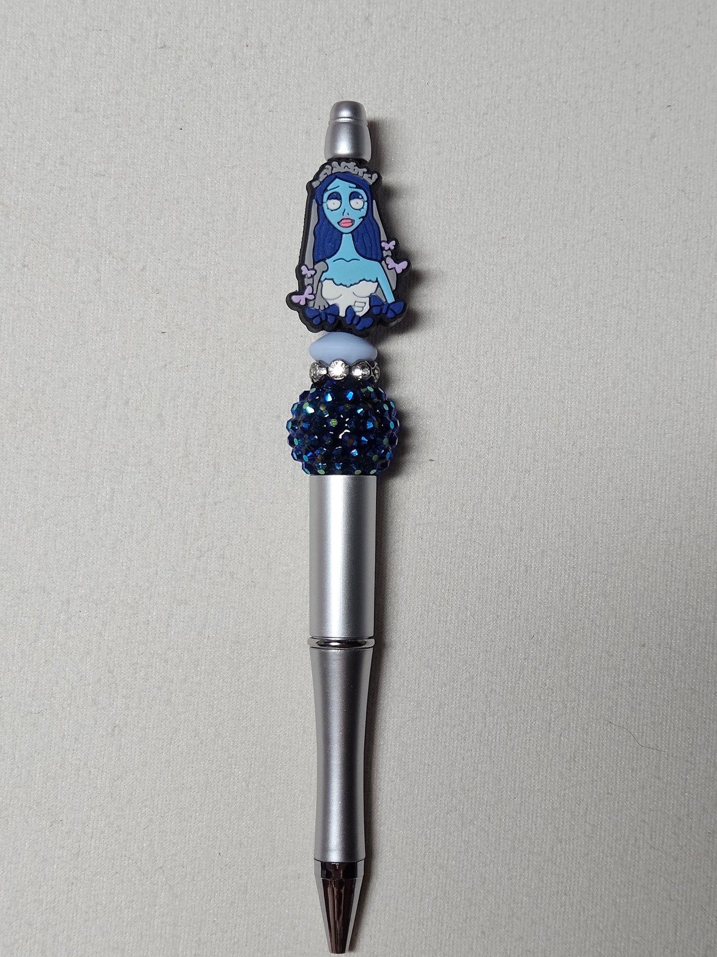 Beaded corspe bride silver plastic pen