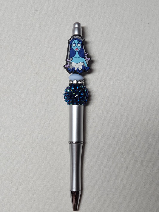 Beaded corspe bride silver plastic pen