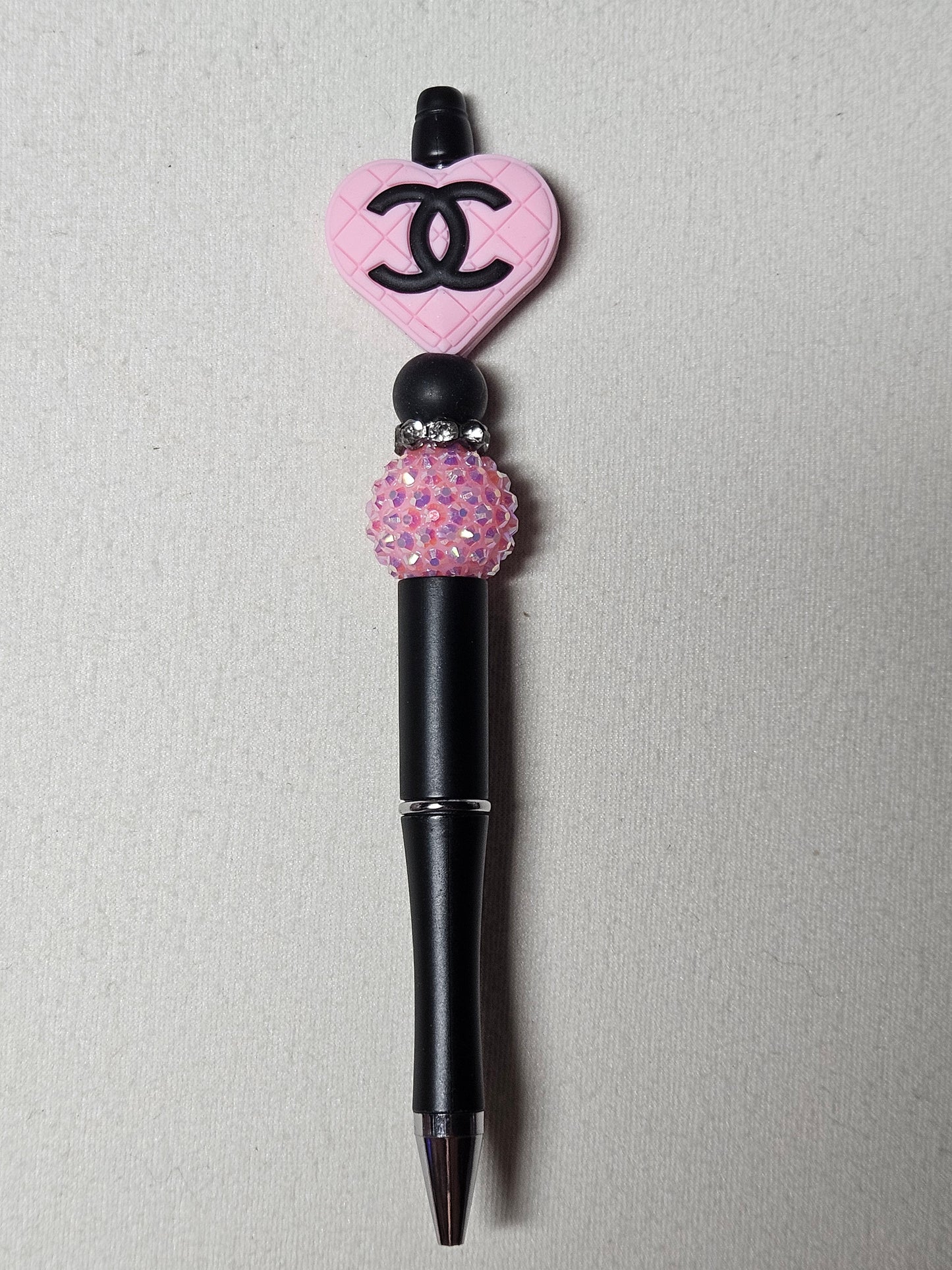 Beaded CiC pink and black plastic pen