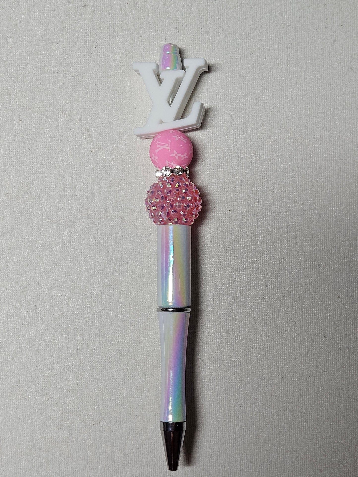 Beaded LoV white iridescent plastic pen