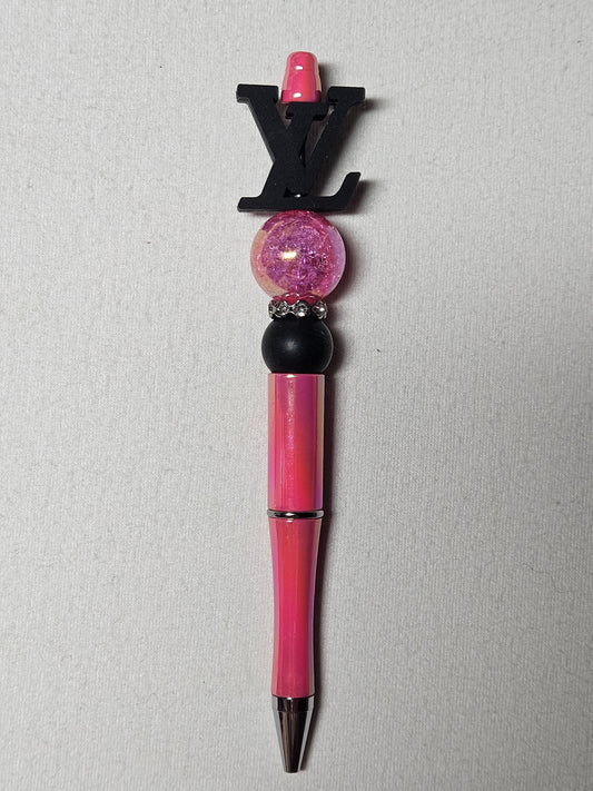 Beaded LoV pink iridescent plastic pen