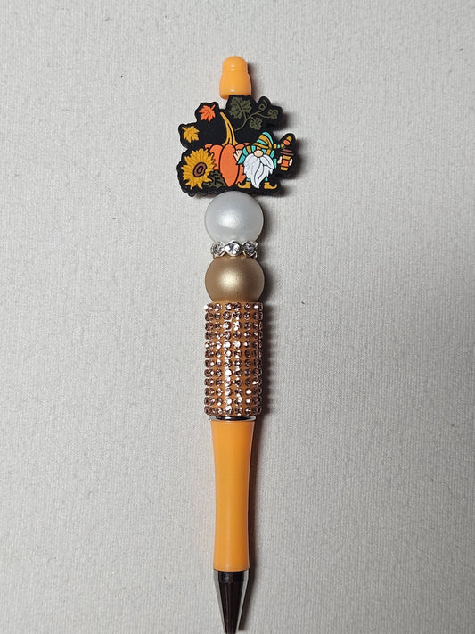 Beaded pumpkin gnome orange bling plastic pen