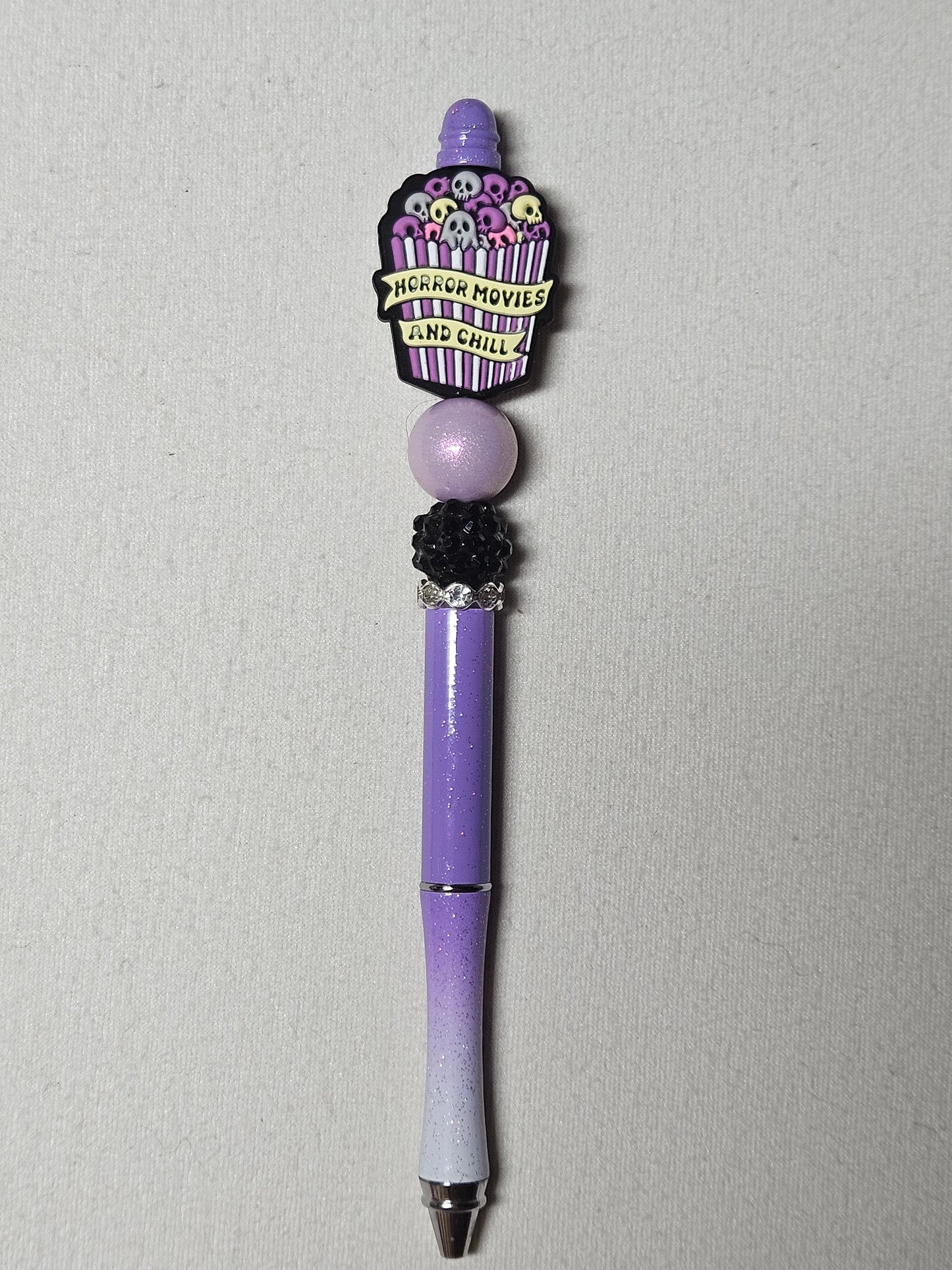 Beaded horror movies popcorn purple ombre pen