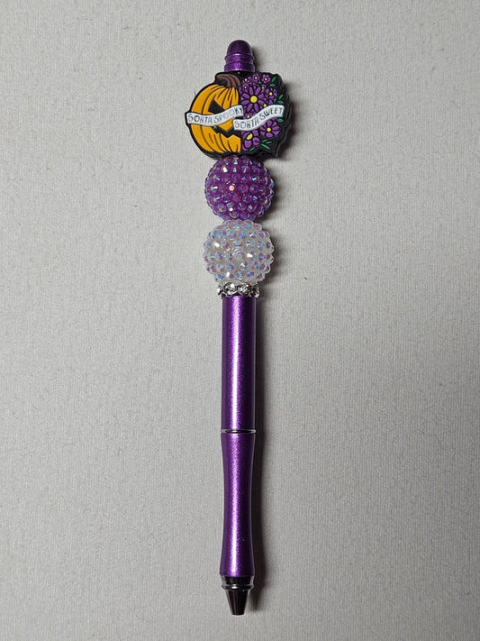 Beaded pumpkin flower purple metal pen