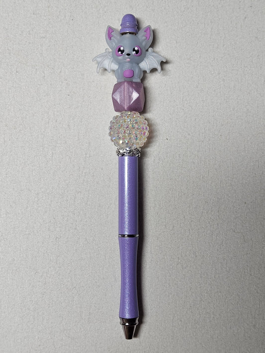 Beaded 3D gray bat purple metal pen