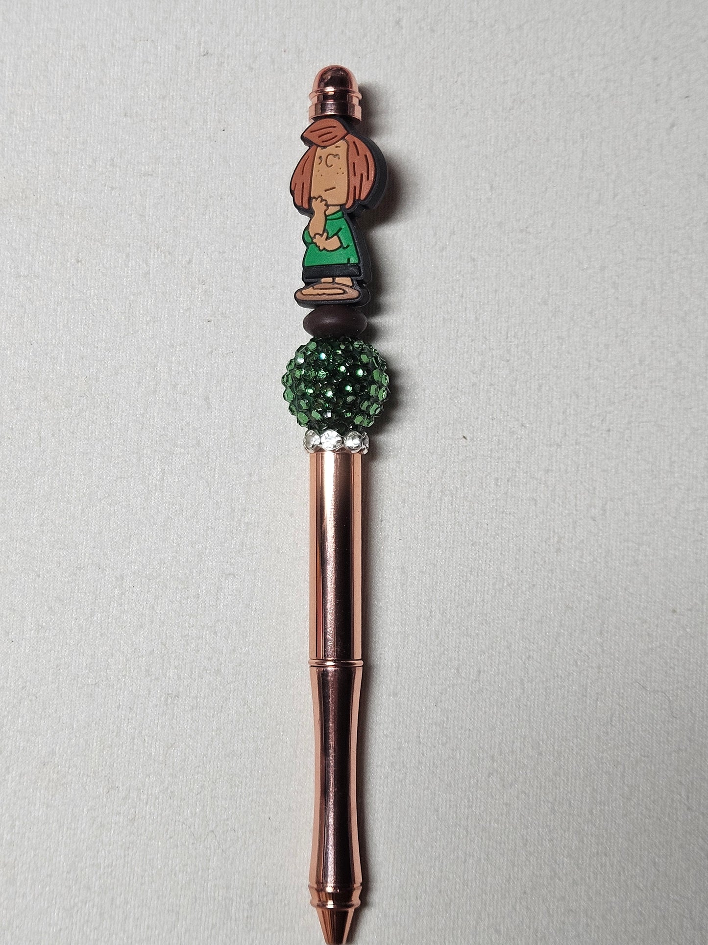 Beaded peppermint patty rose gold metal pen