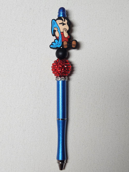 Beaded Linus blue metal pen