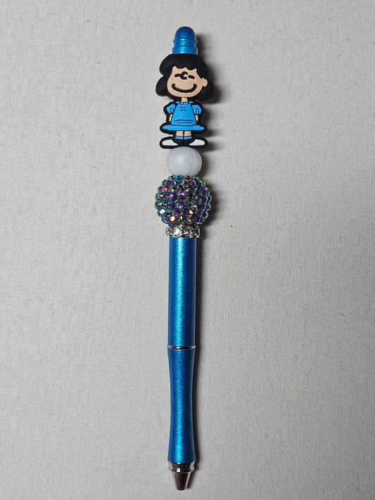 Beaded lucy blue metal pen