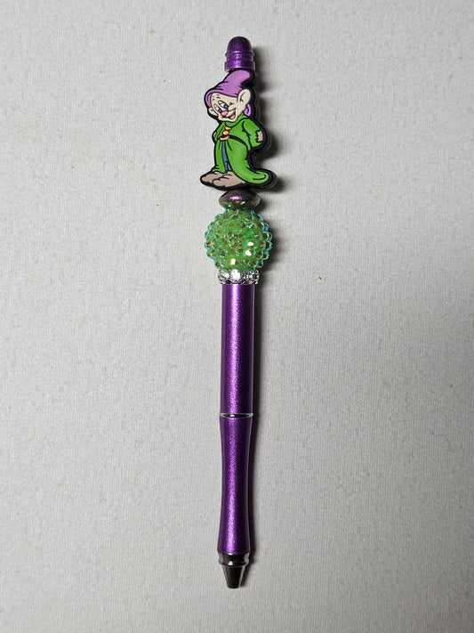 Beaded dopey purple metal pen